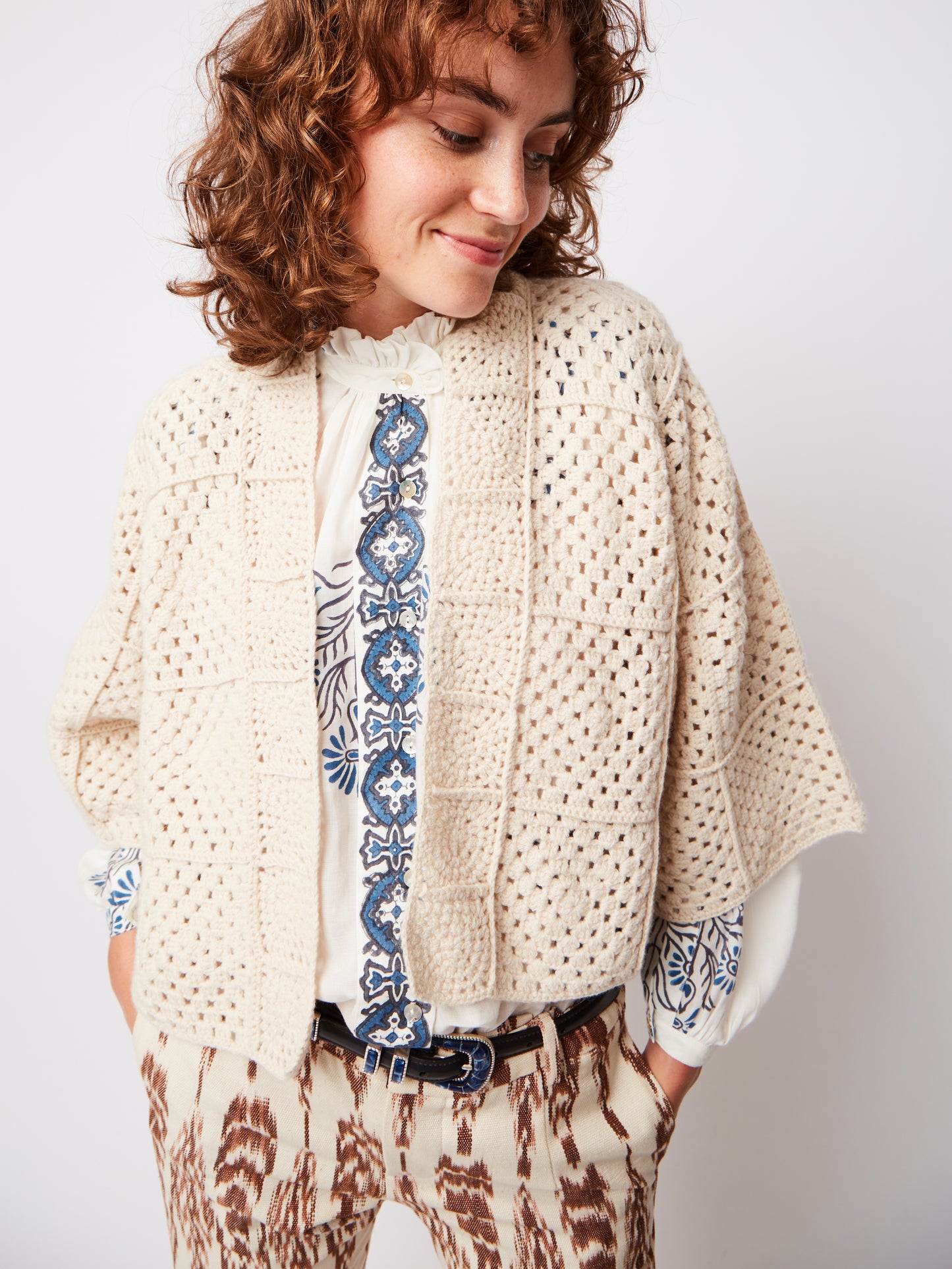 KIMONO CROCHET COURT ÉCRU