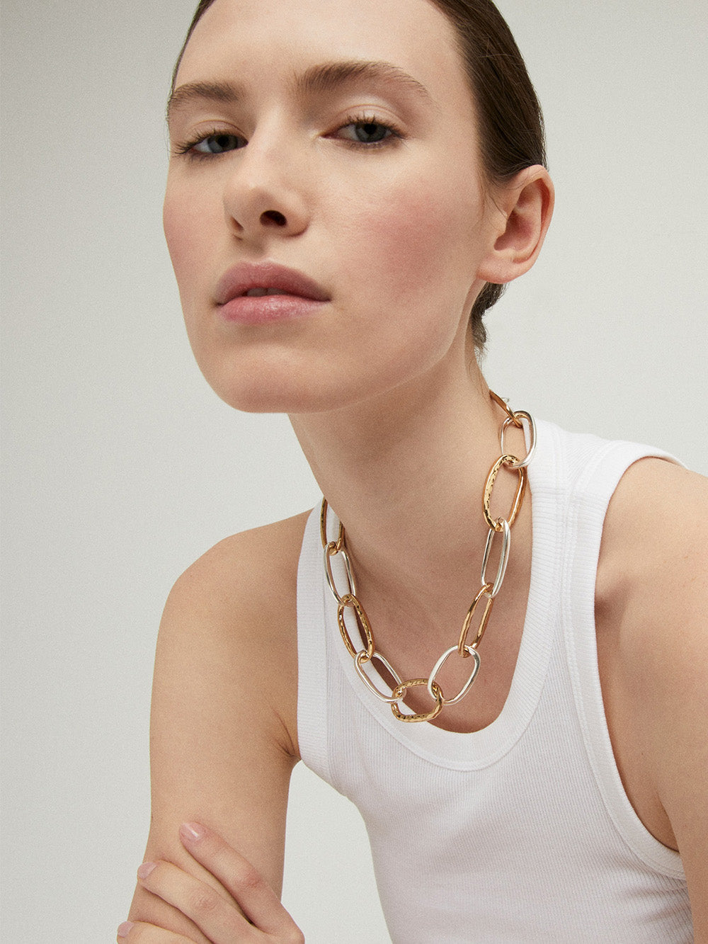 TWO-TONE OVAL MESH NECKLACE