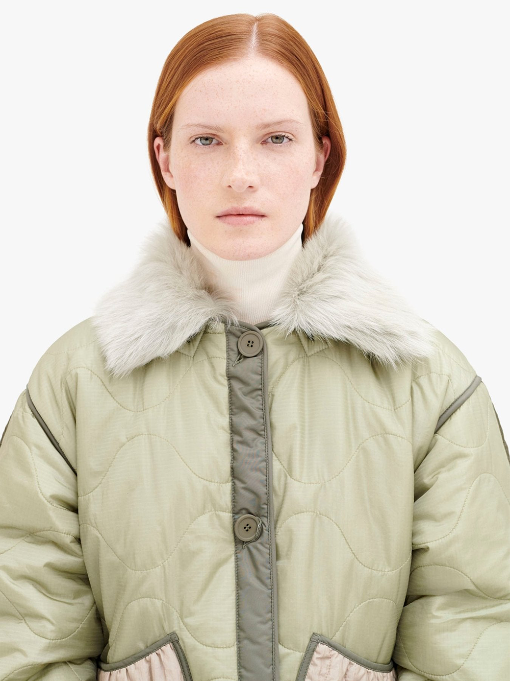 SHEARLING COLLAR PALE JADE LONG HAIR