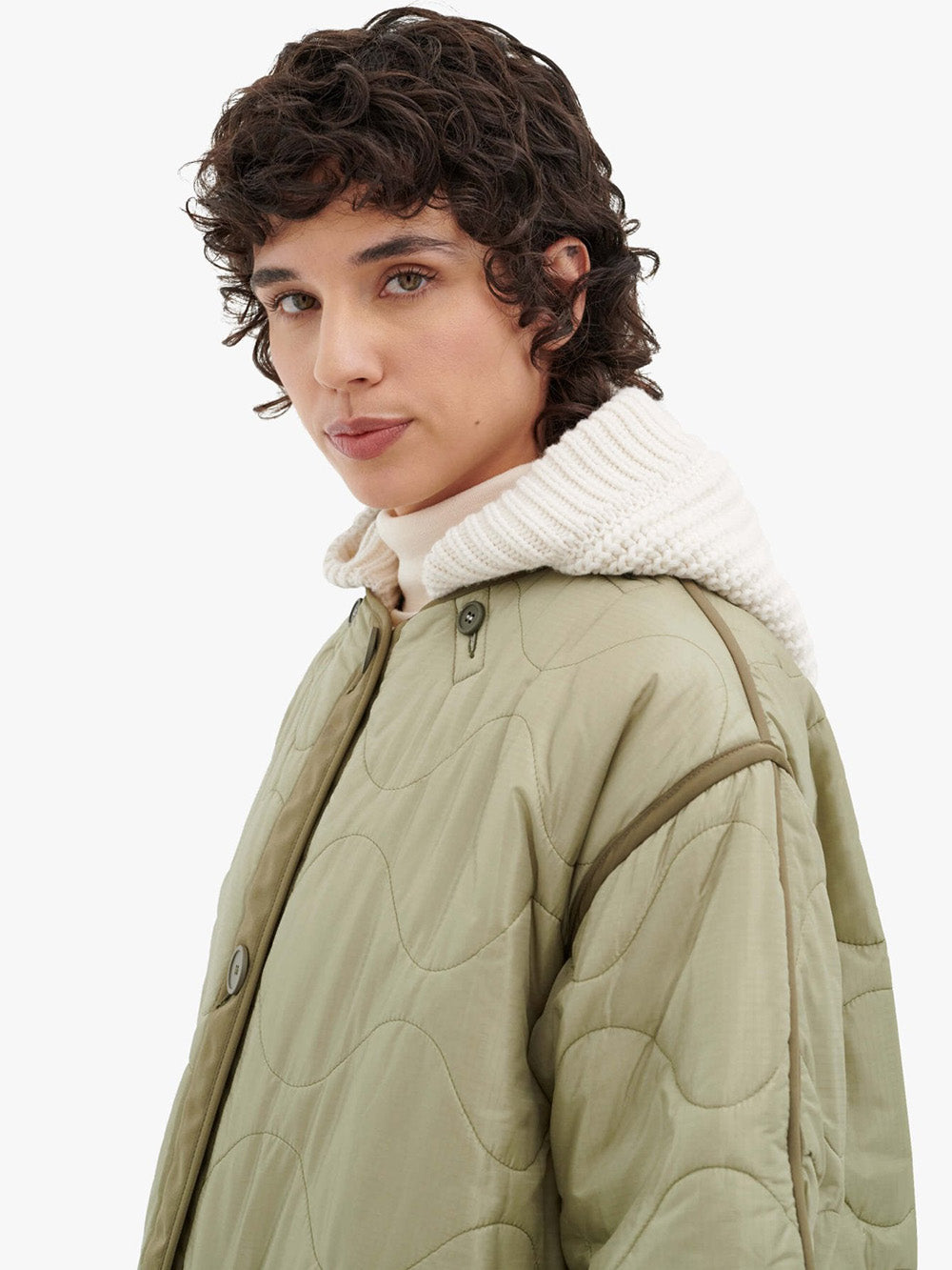 CAPUCHE TRICOTÉE IVORY & PALE SAGE
