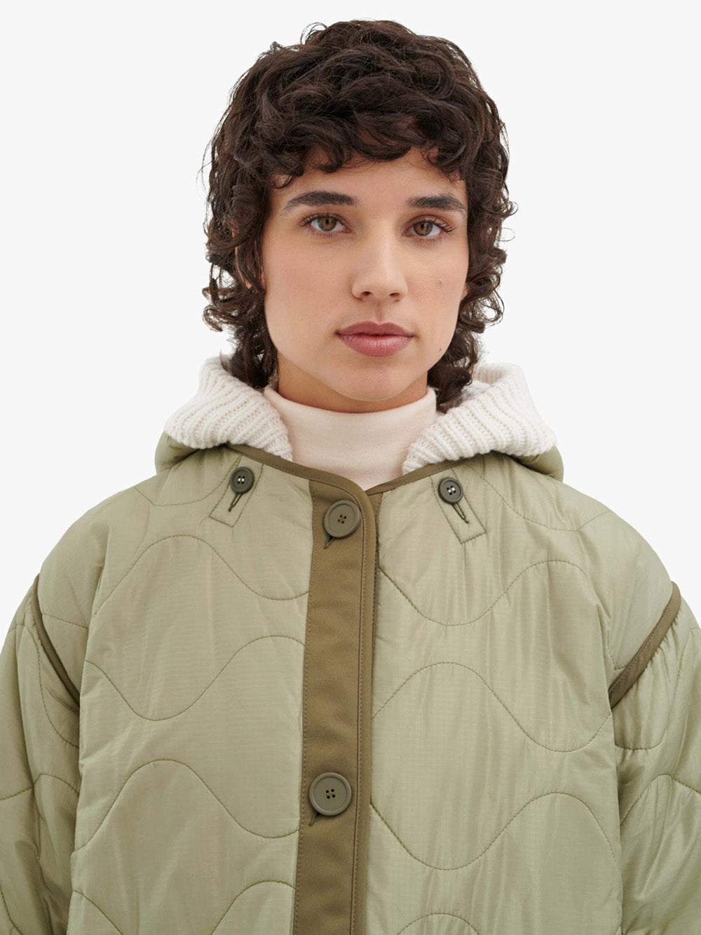 CAPUCHE TRICOTÉE IVORY & PALE SAGE