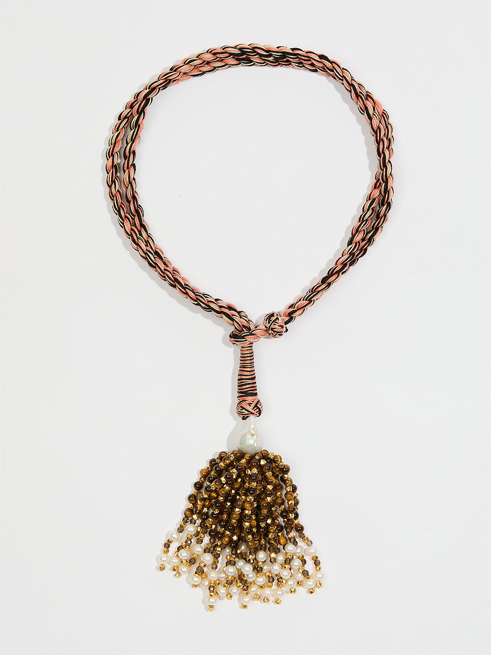 COLLIER POMPON OEIL-DE-TIGRE ROSE