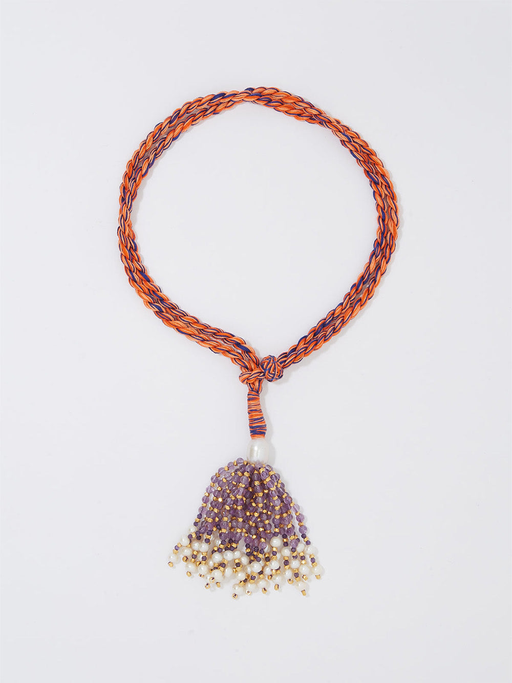 COLLIER POMPON AMÉTHYSTE ORANGE