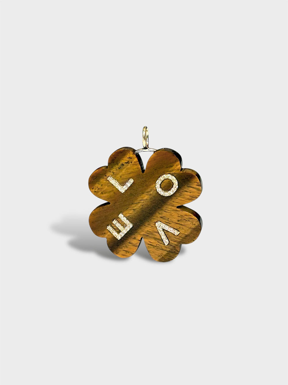 PENDENTIF TRÈFLE LOVE OEIL-DE-TIGRE