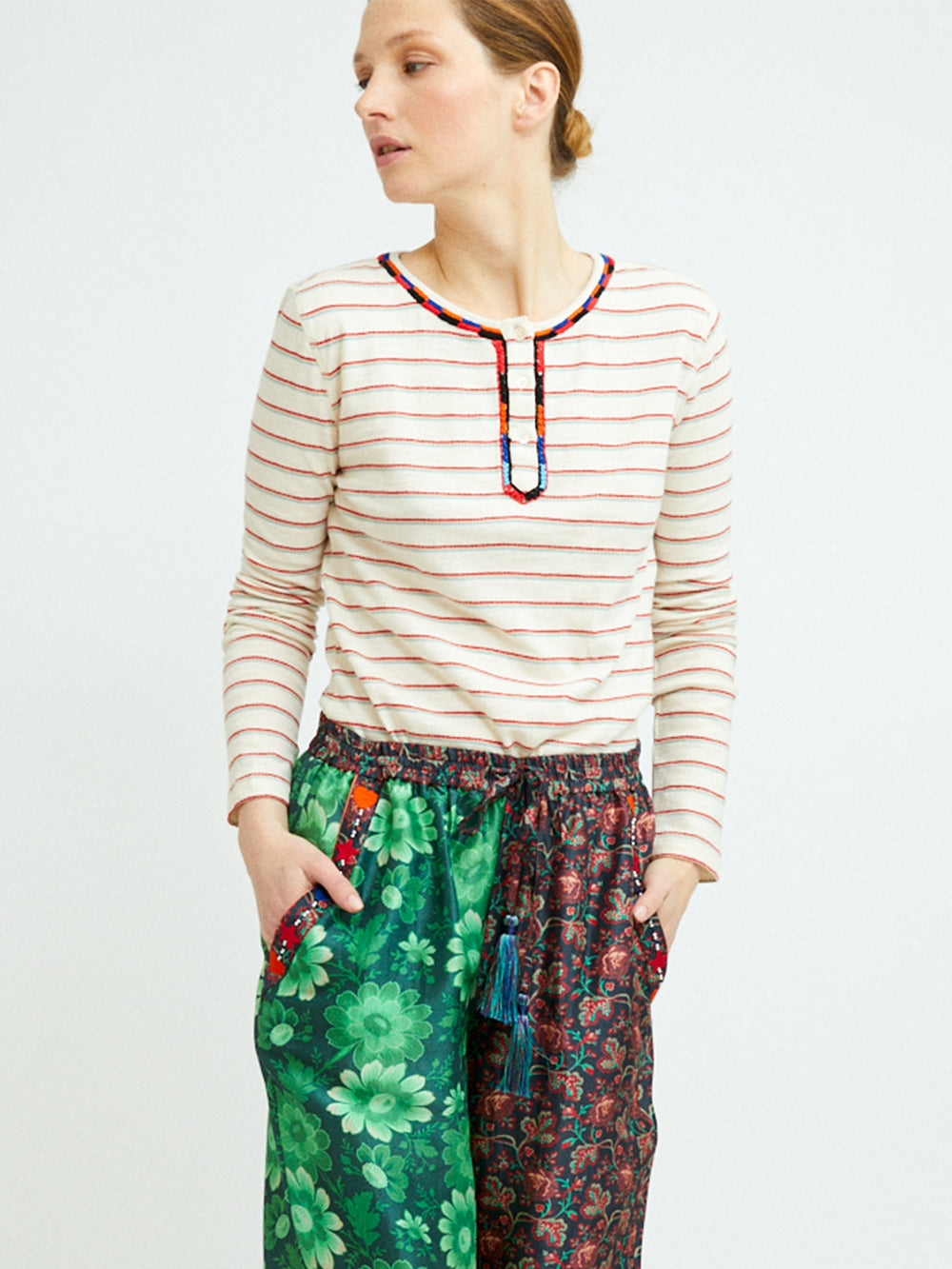 GREEN AND RED STRIPED SKIN T-SHIRT