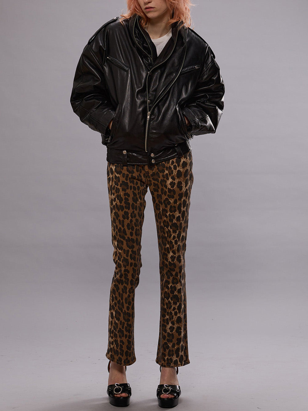 KICK FIT STONE WASHED LEOPARD JEANS