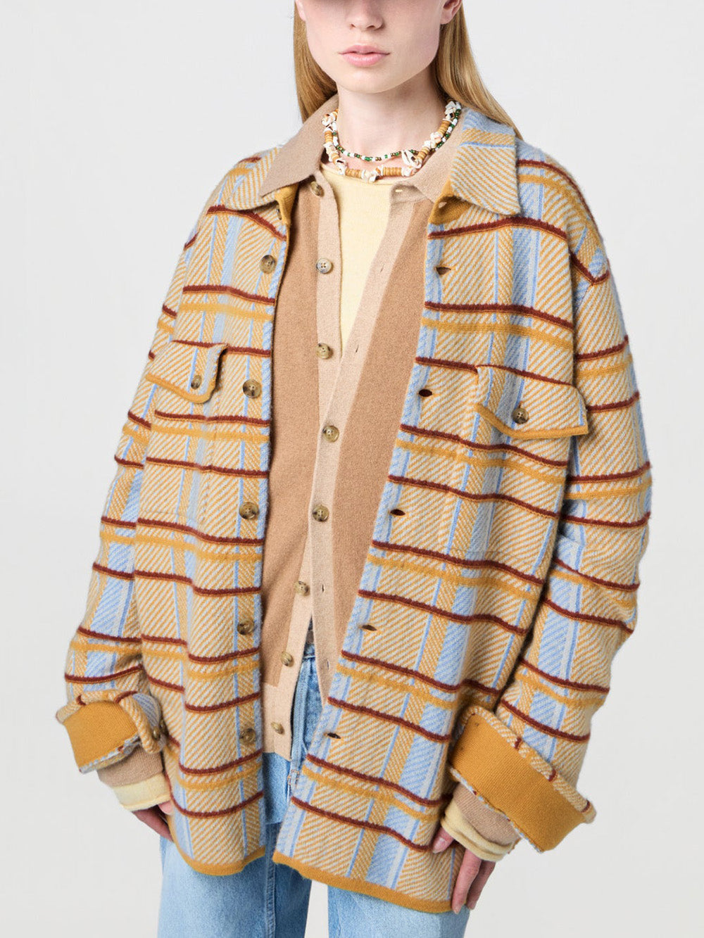 CHEMISE PLAID WORK CURRY