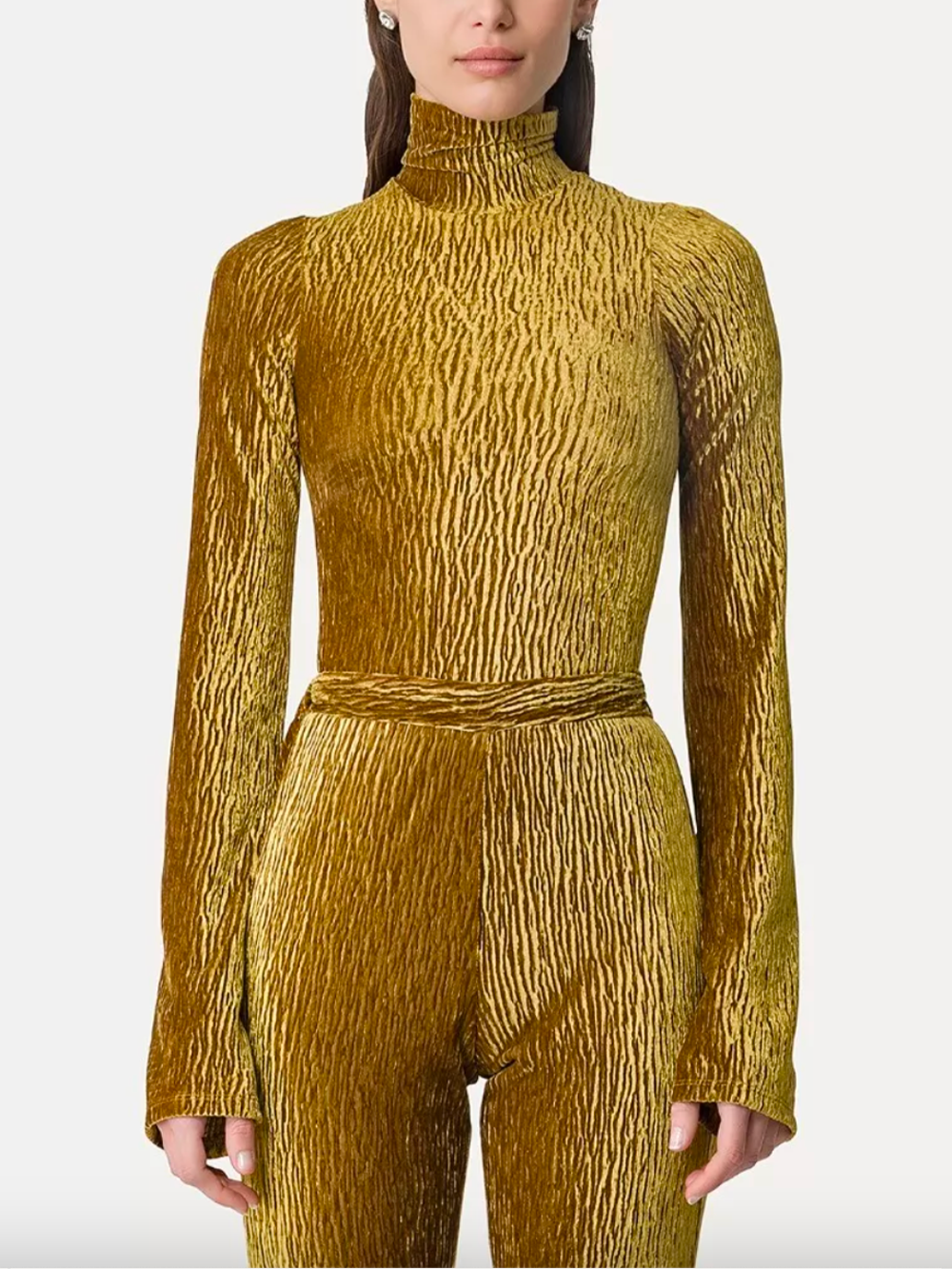 TOP À COL ROULÉ EN VELOURS DE PANNE WARM GOLD