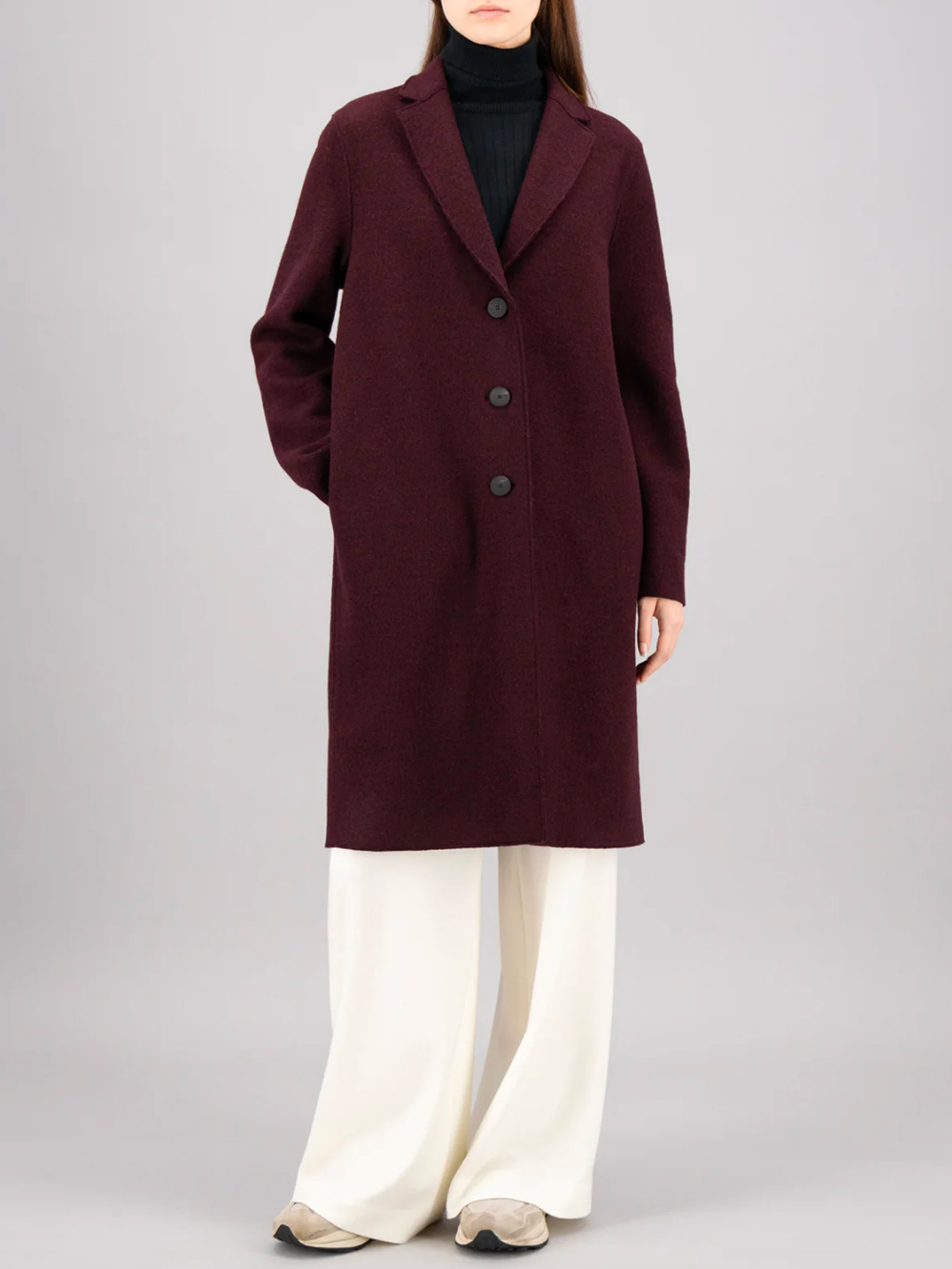 MANTEAU OVERCOAT BOILED BURGUNDI MOULINE