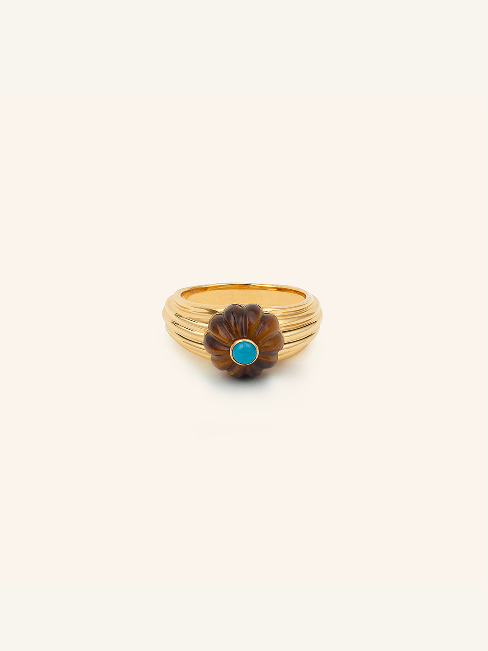 BAGUE GELATO OEIL DE TIGRE ET TURQUOISE