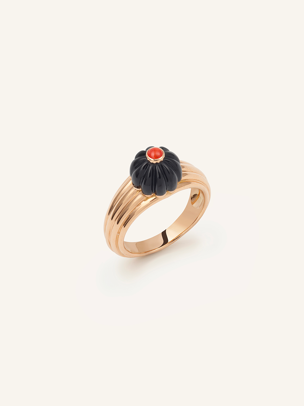 BAGUE GELATO OR ROSE ONYX ET CORAIL