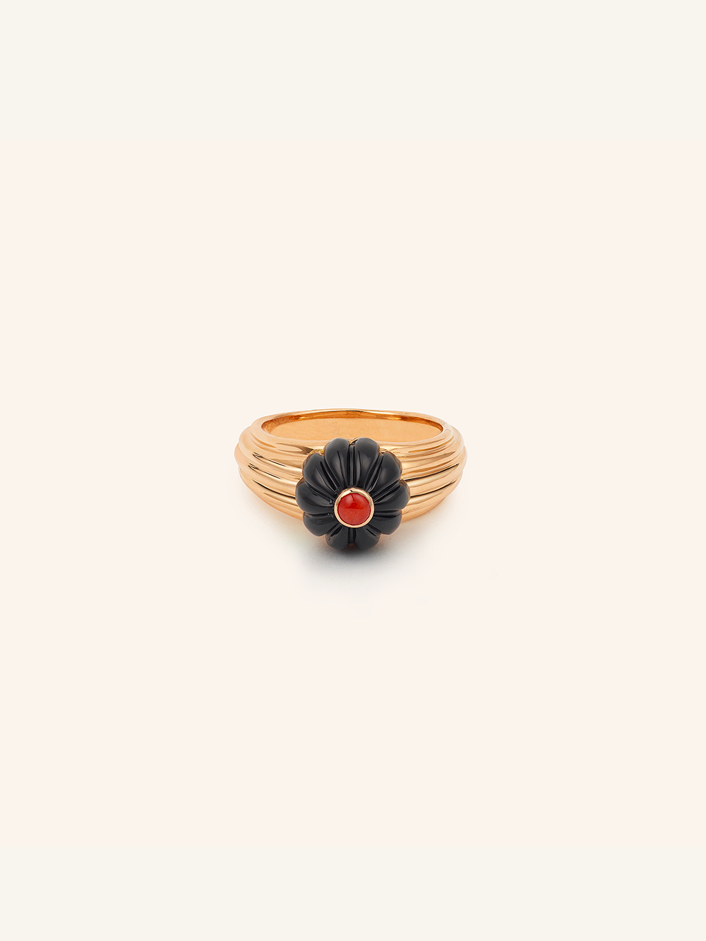 BAGUE GELATO OR ROSE ONYX ET CORAIL