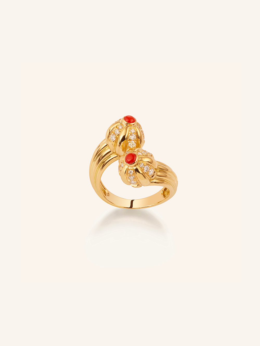 BAGUE DOUBLE GELATO CORAIL ET DIAMANTS