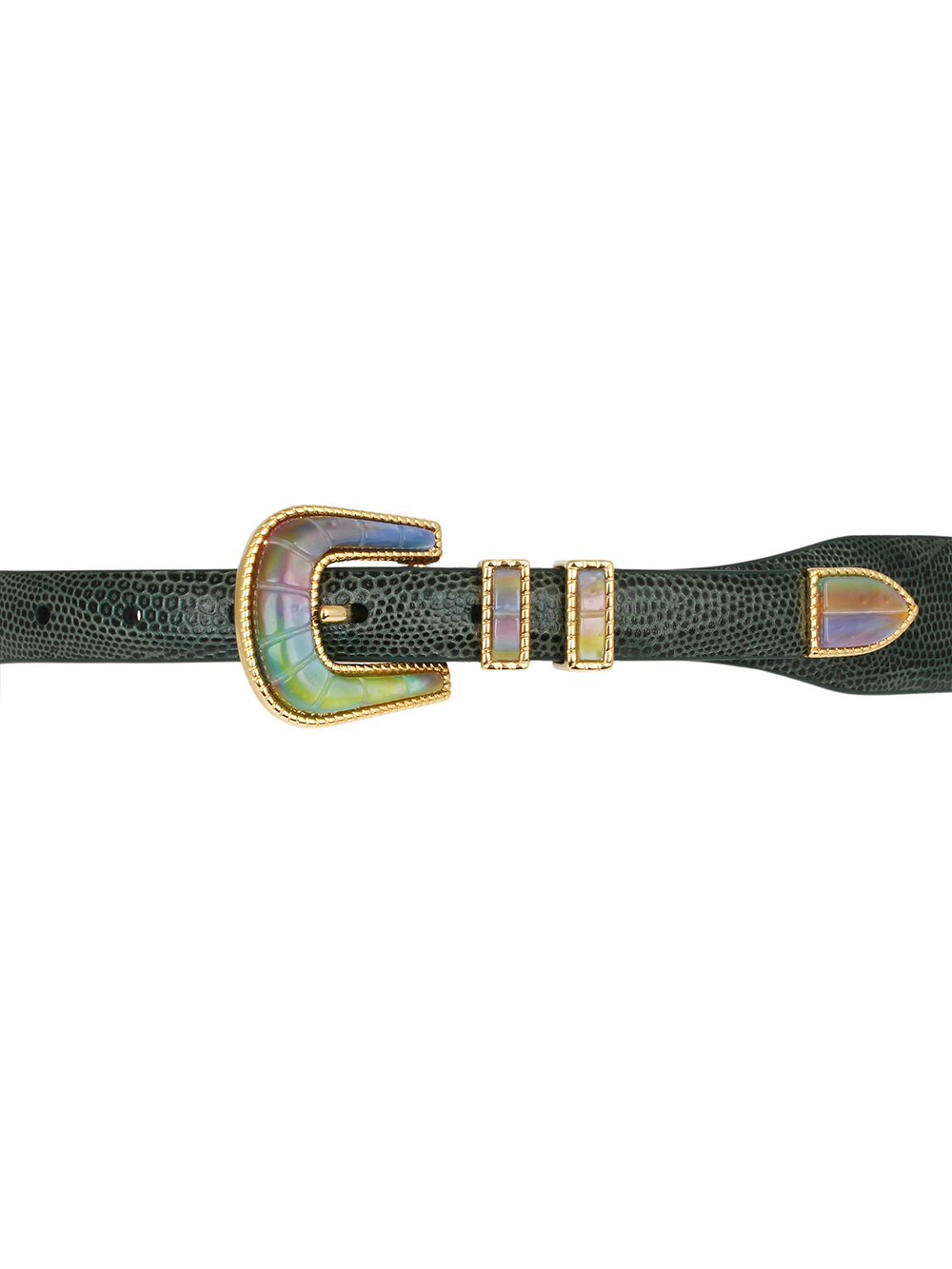 CEINTURE EXCLU CRAZY LEZARD VERT ET OR