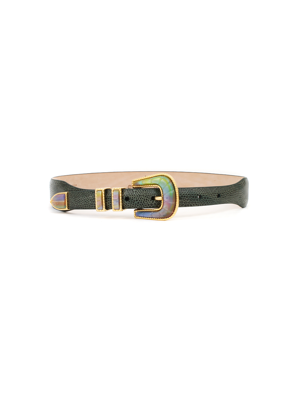 CEINTURE EXCLU CRAZY LEZARD VERT ET OR