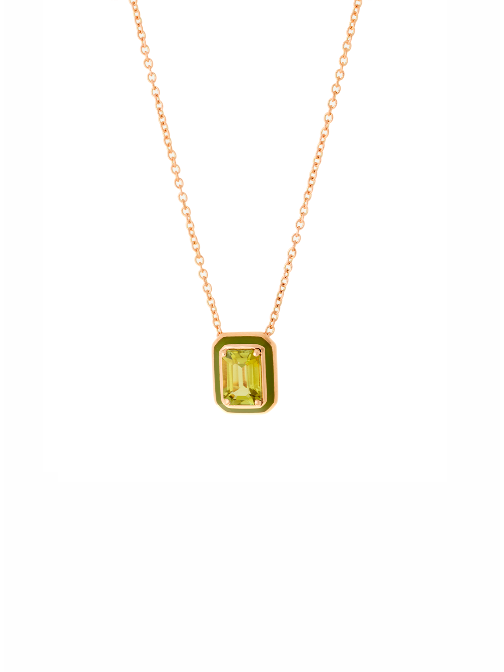 COLLIER TOURMALINE VERTE ET EMAIL OLIVE