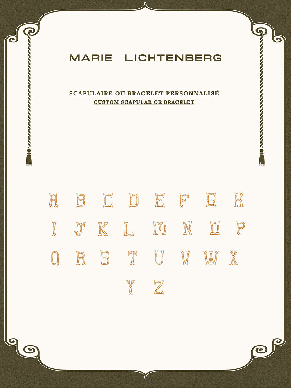 SCAPULAIRE EBONY LETTRE M OR, DIAMANT ET EBENE