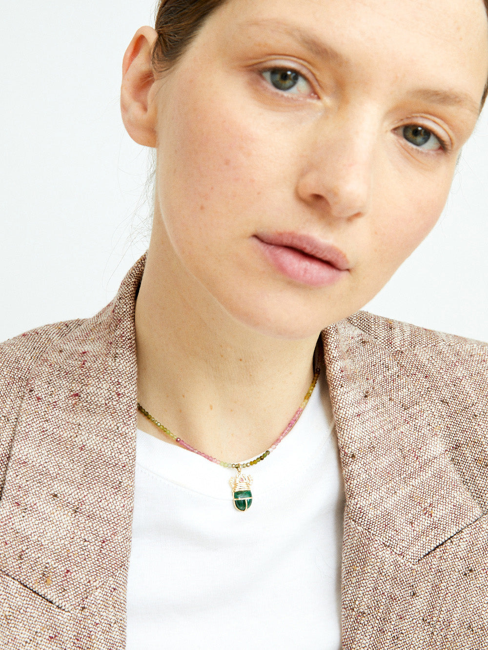 TOURMALINE AND JASPER SCARAB NECKLACE