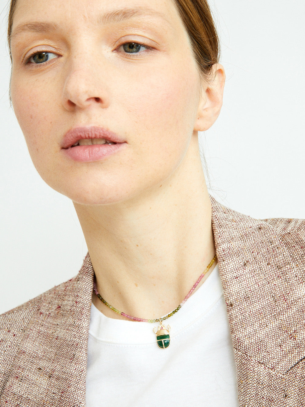TOURMALINE AND JASPER SCARAB NECKLACE