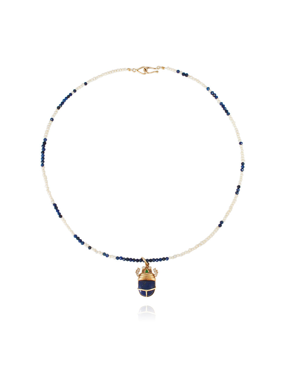 COLLIER SCARABÉE PERLES EAU DOUCE  ET LAPIS