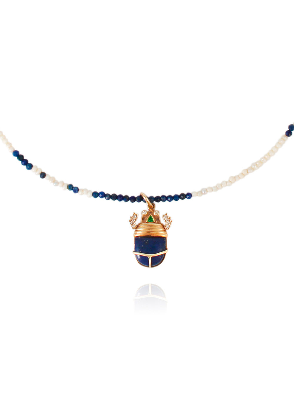 COLLIER SCARABÉE PERLES EAU DOUCE ET LAPIS