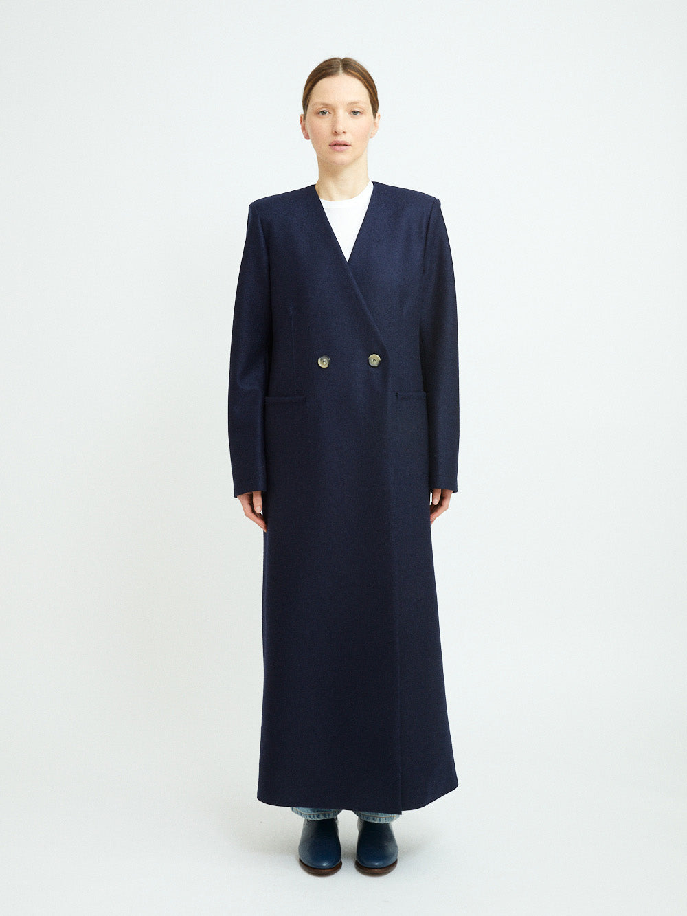 UNCOLLARED NAVY BLUE COAT