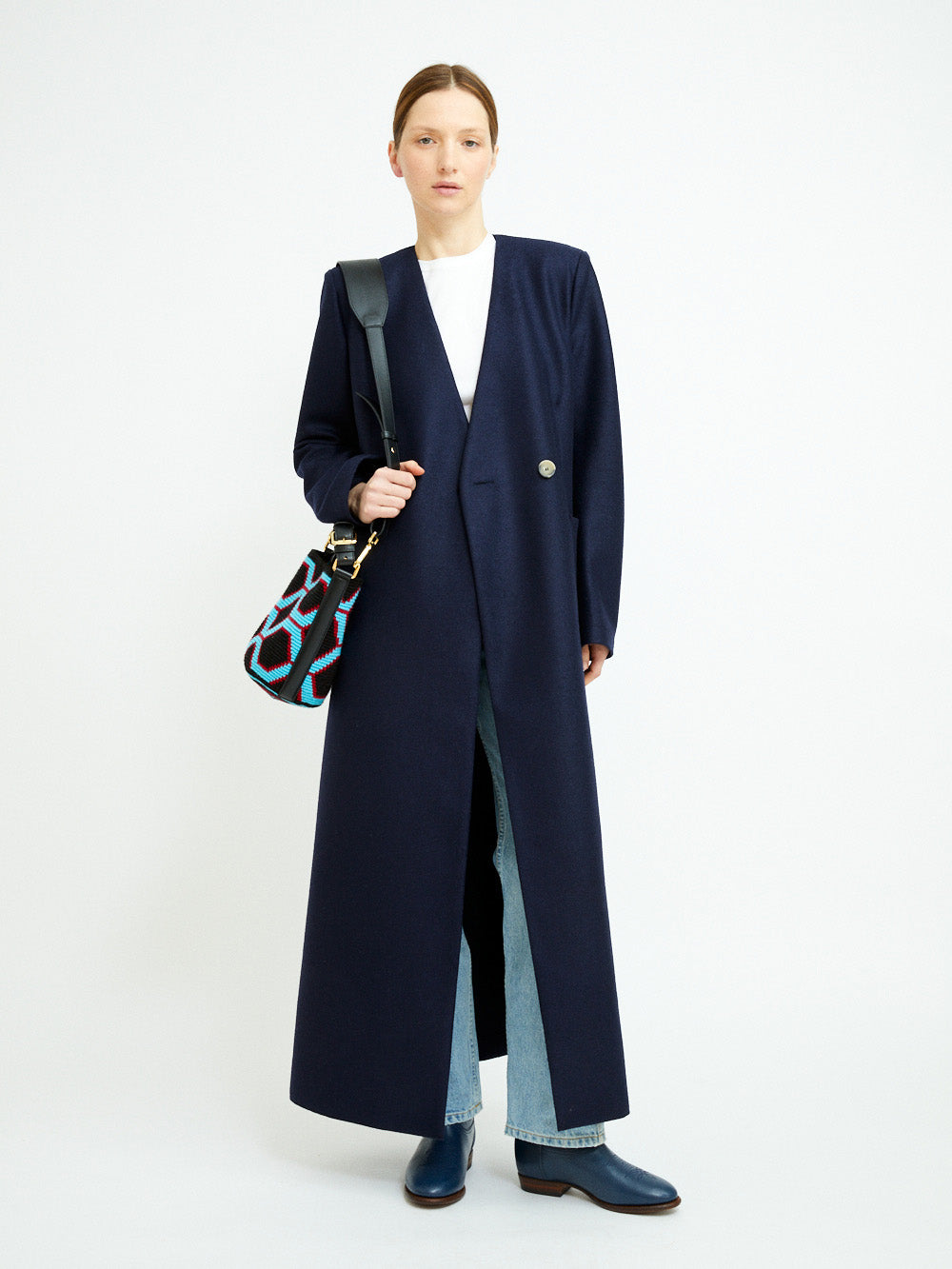 UNCOLLARED NAVY BLUE COAT