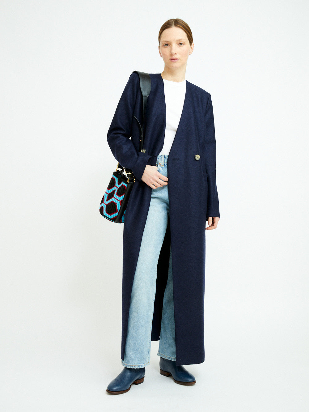 UNCOLLARED NAVY BLUE COAT