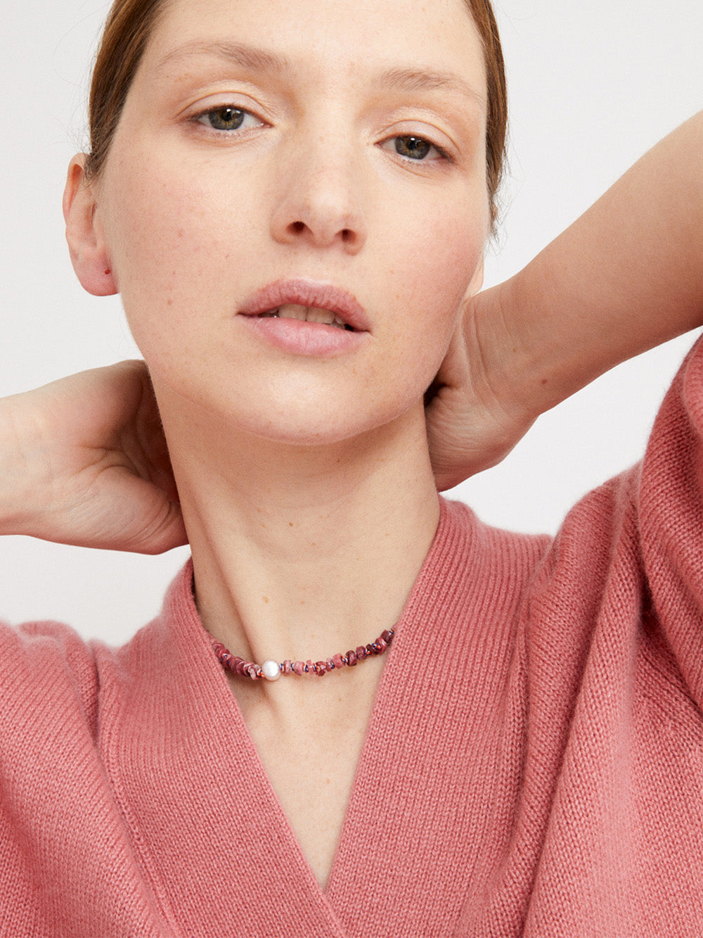 RHODOCHROSITE PEARL NECKLACE