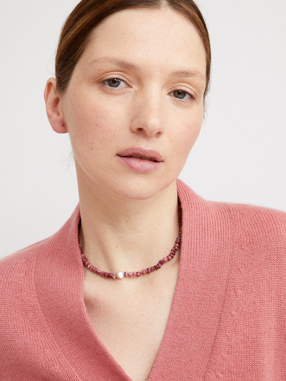 RHODOCHROSITE PEARL NECKLACE