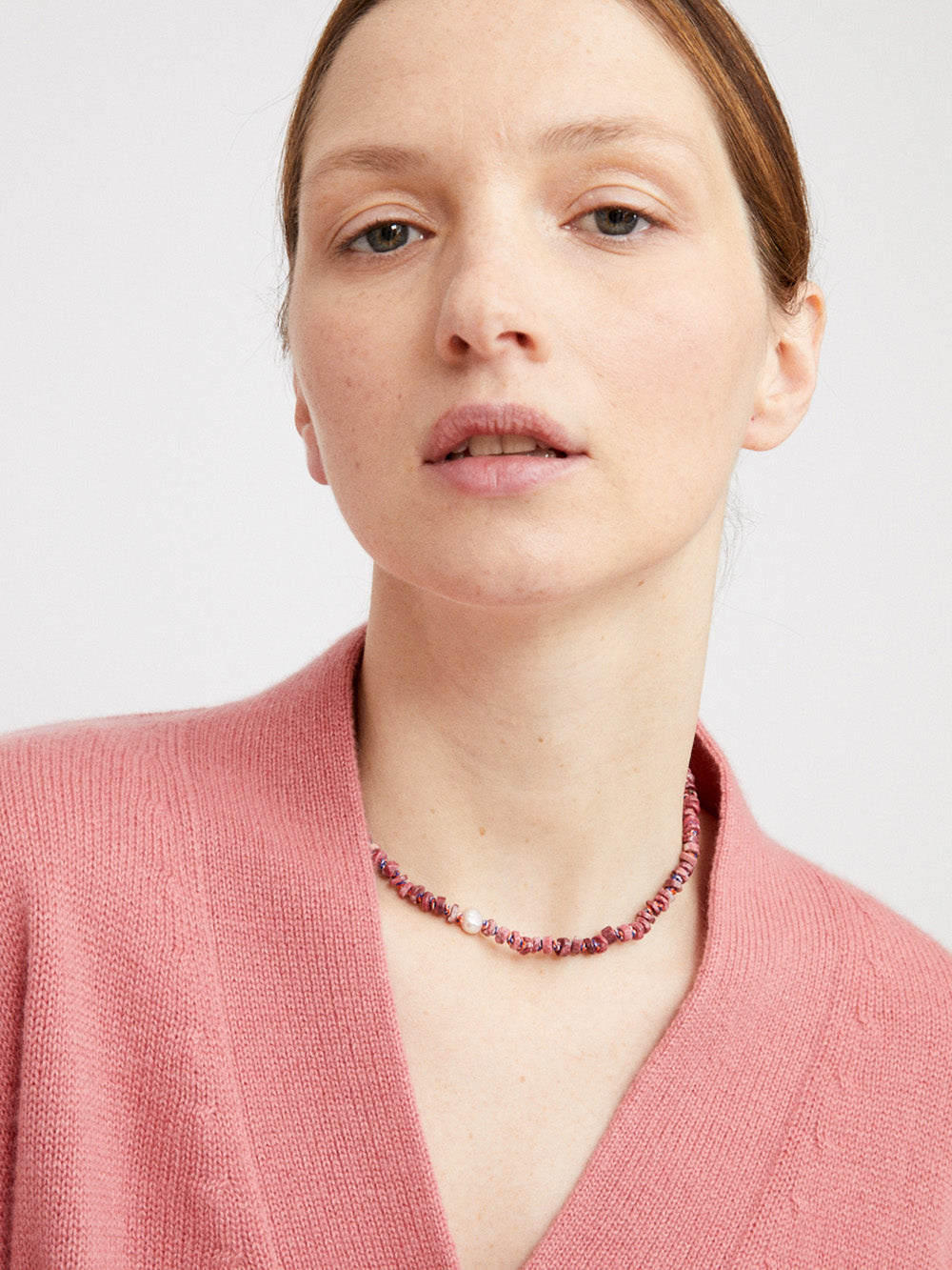 RHODOCHROSITE PEARL NECKLACE