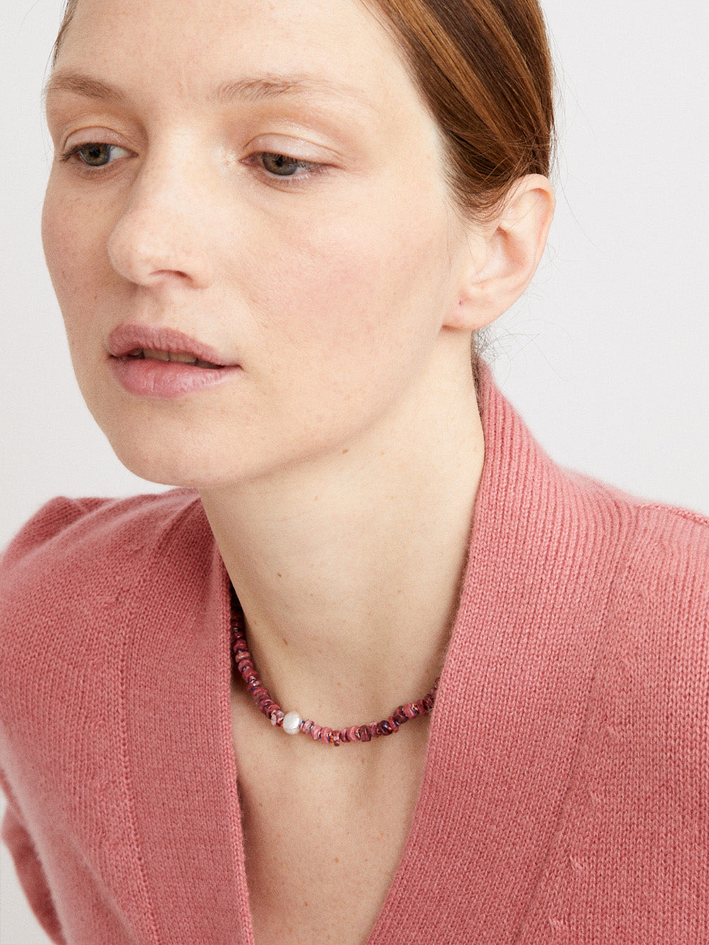 RHODOCHROSITE PEARL NECKLACE