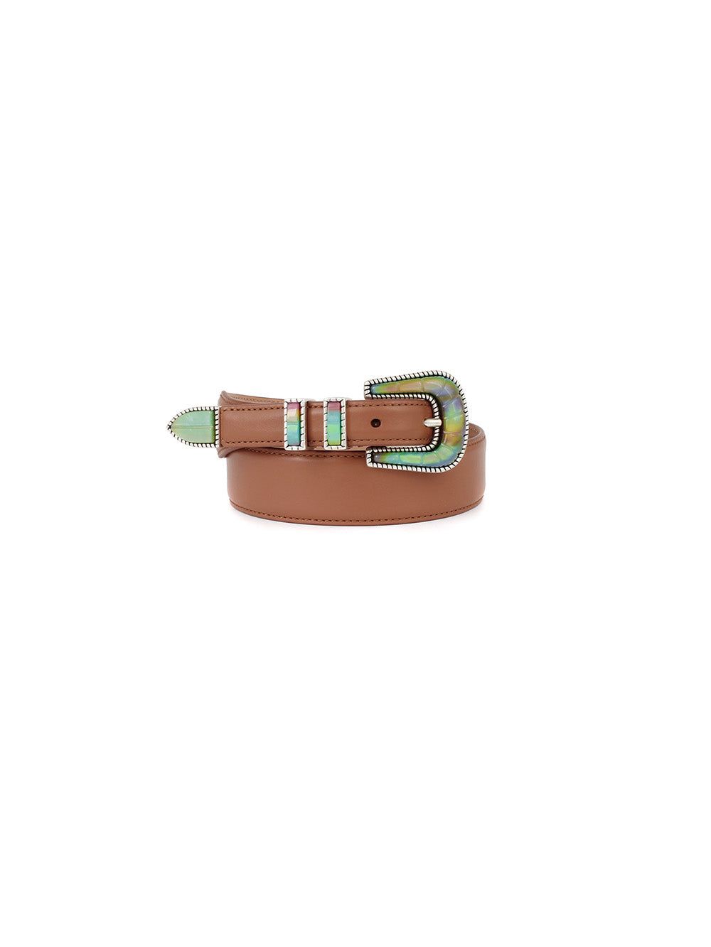 CEINTURE EXCLU CRAZY ARGENT & TAN