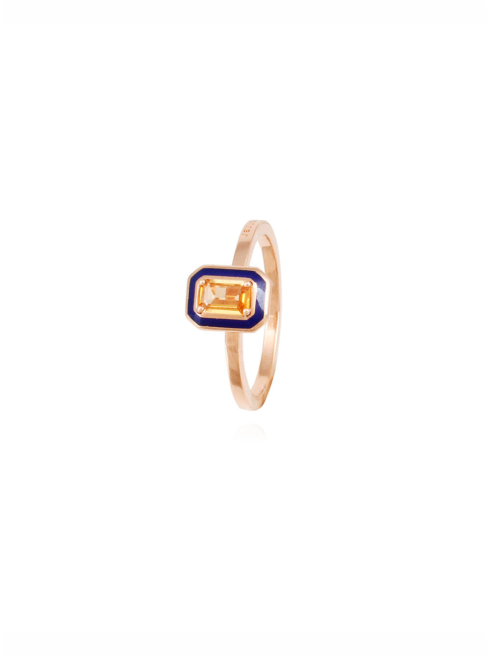 YELLOW TOURMALINE RING BLUE ENAMEL