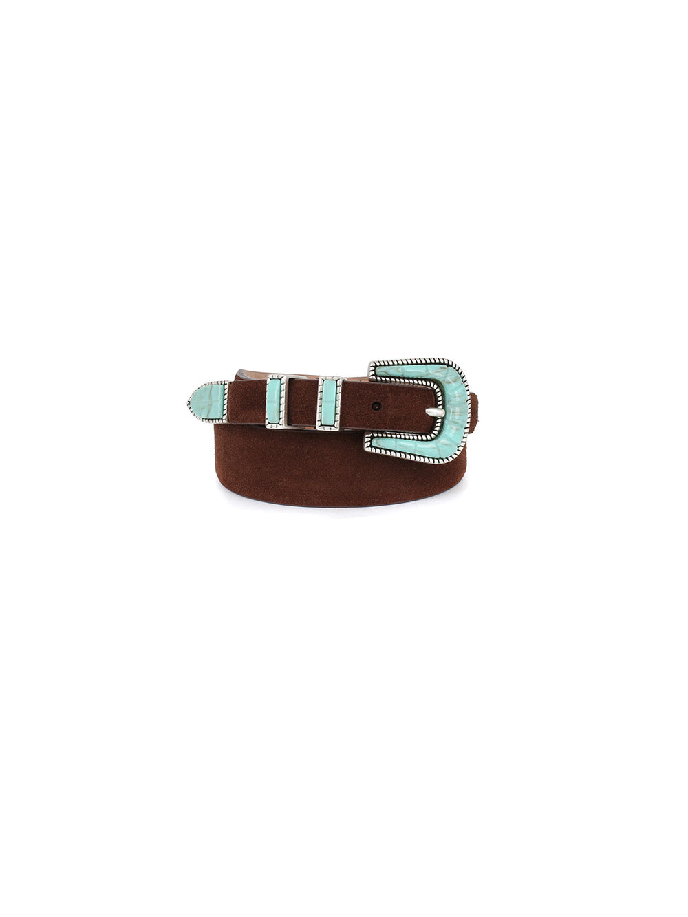CRAZY BELT IN SOFT BROWN TURQUOISE LEATHER