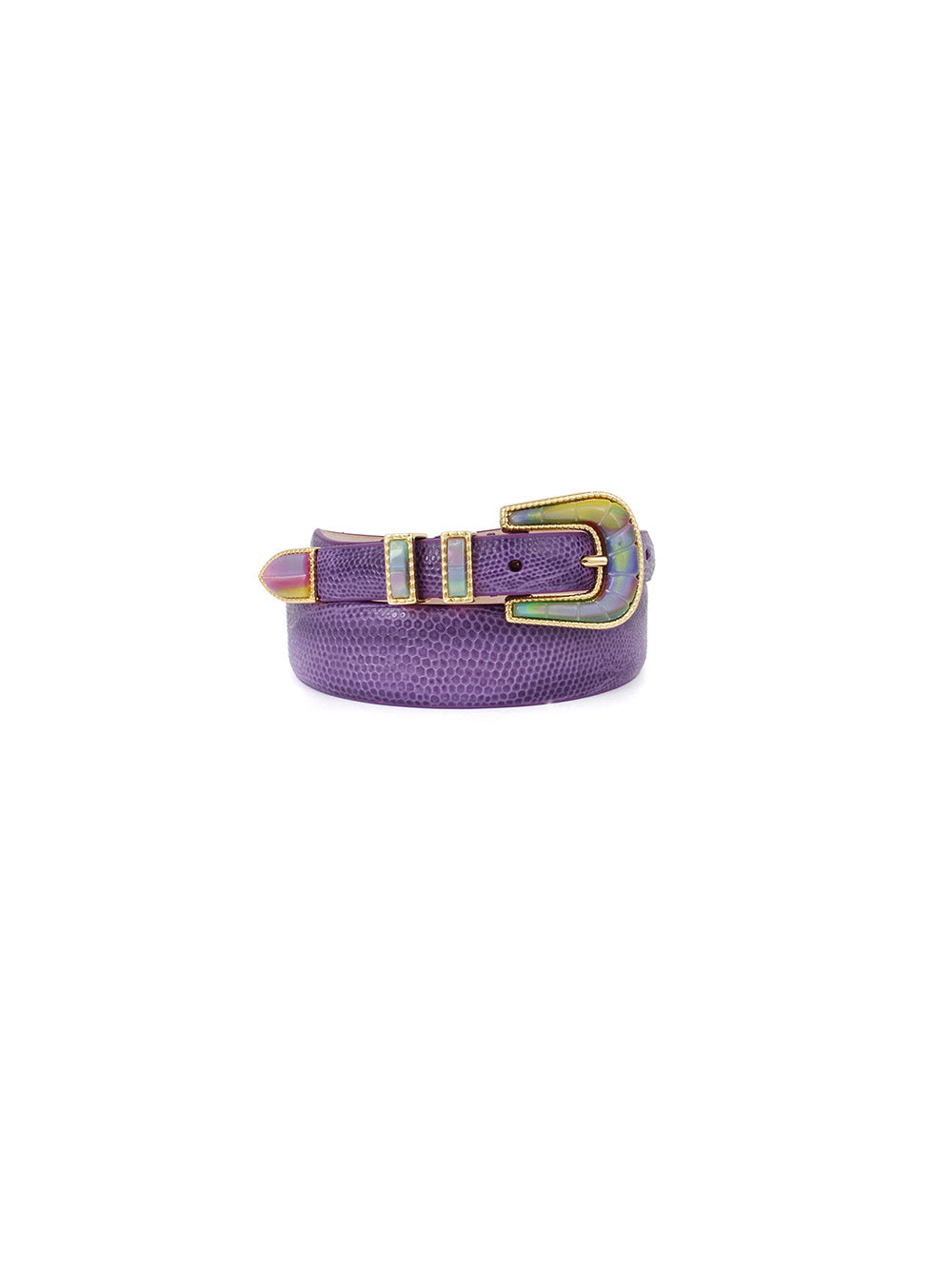 CEINTURE EXCLU CRAZY LEZARD VIOLET ET OR