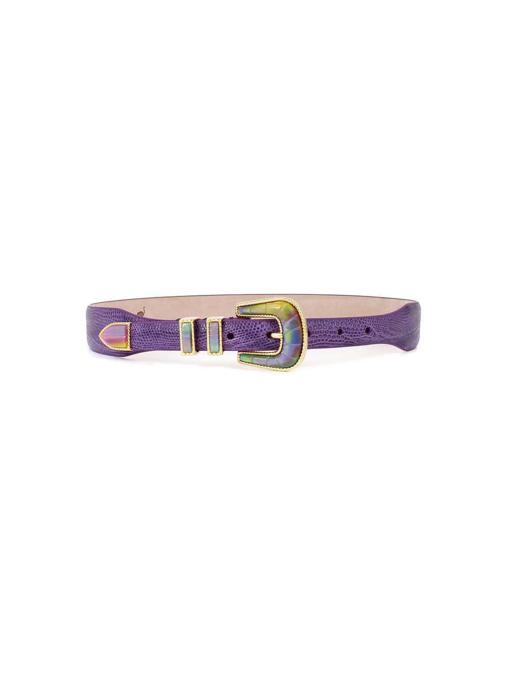 CEINTURE EXCLU CRAZY LEZARD VIOLET ET OR