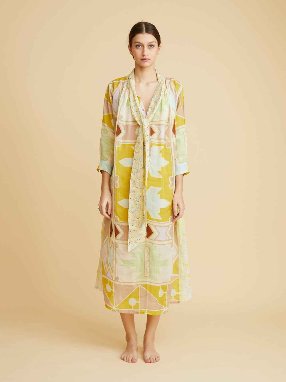 AFRICAN ACID LONG SLEEVE BOW DRESS