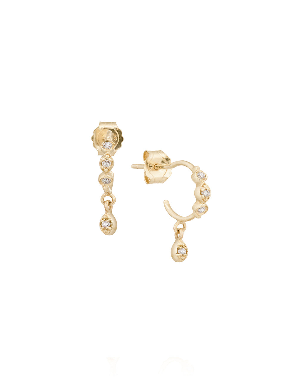 MOON STONES AND DIAMONDS TOTEM EARRINGS