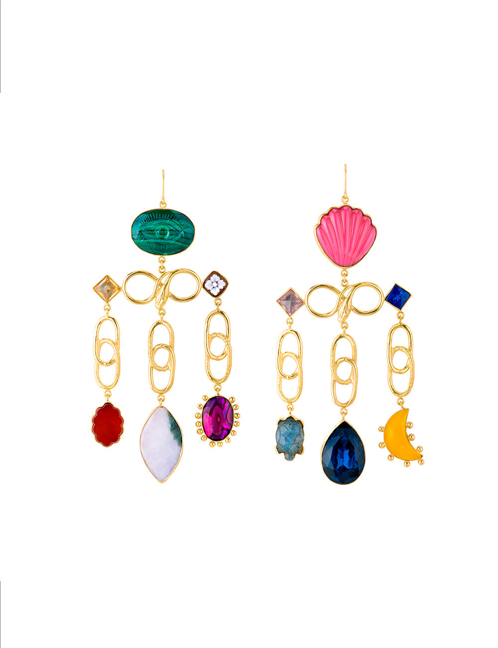 MULTI LINKED CHARM DROP EARRINGS