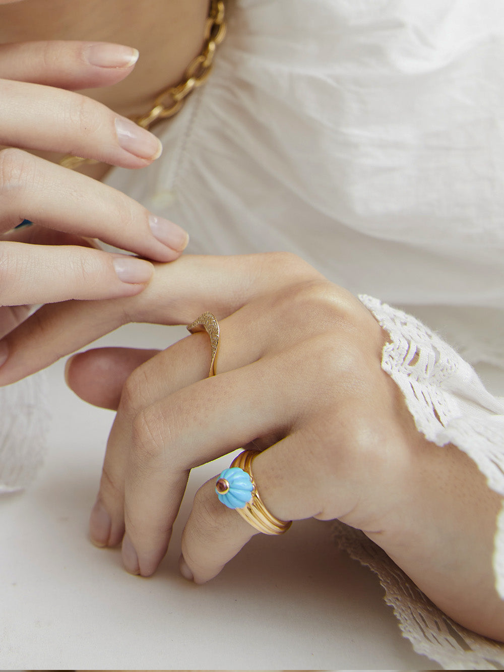 BAGUE GELATO TURQUOISE ET TOURMALINE