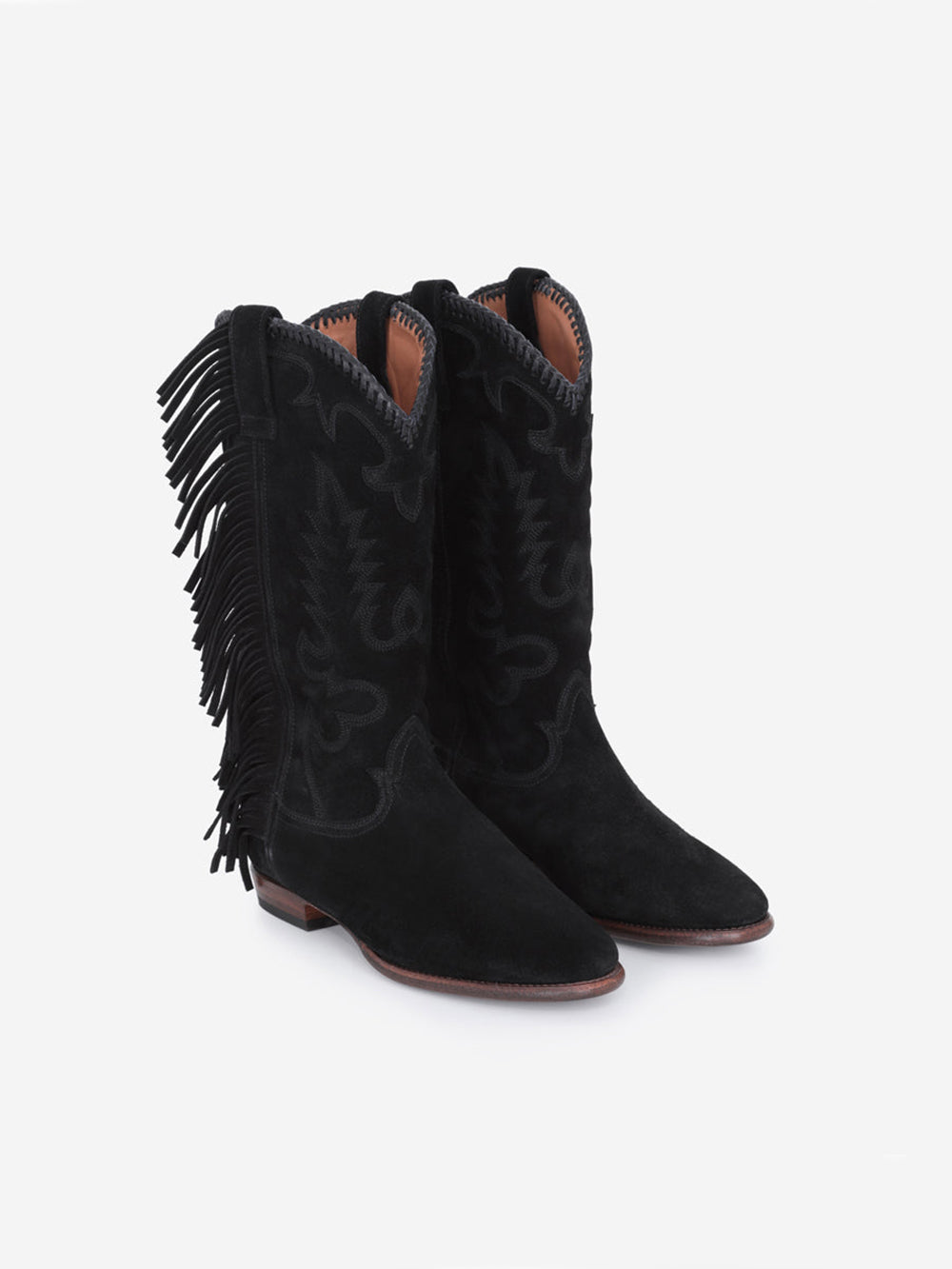 BOTTES SANTIAG FRINGE EN SUEDE BLACK