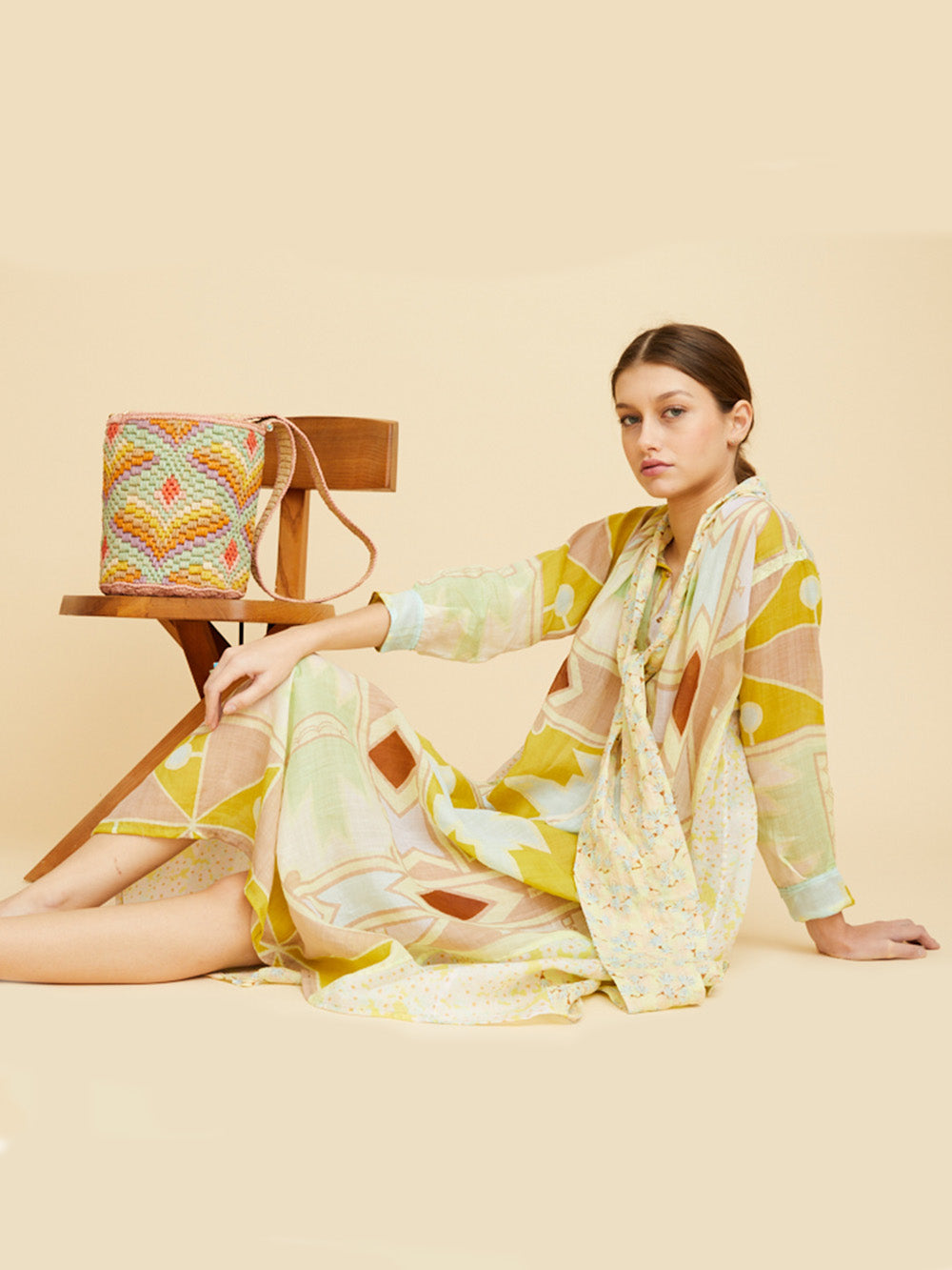 AFRICAN ACID LONG SLEEVE BOW DRESS
