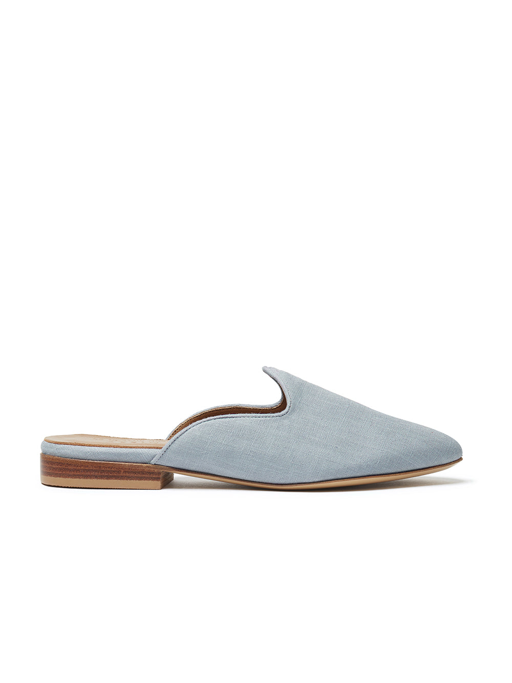 BLUE LINEN MULES