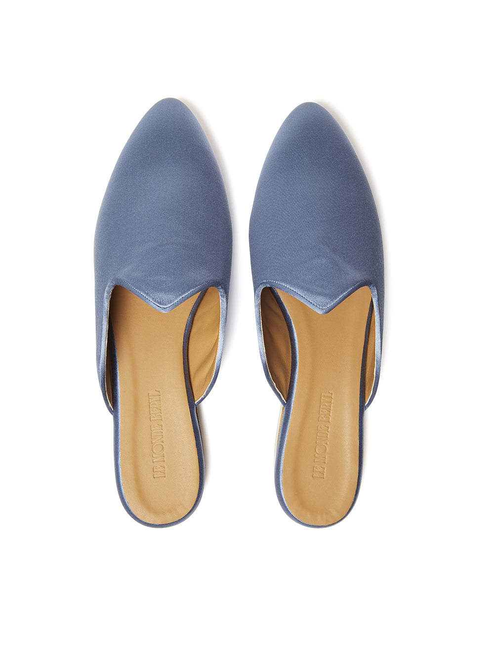 MULES EN SATIN BLEU PALE