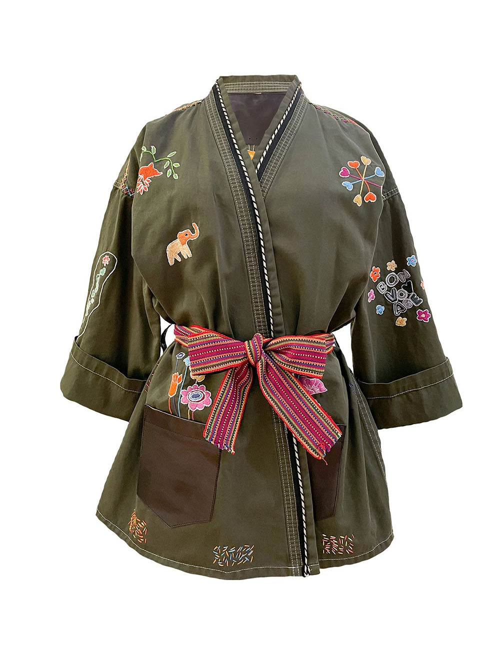 KHAKI BON VOYAGE KIMONO