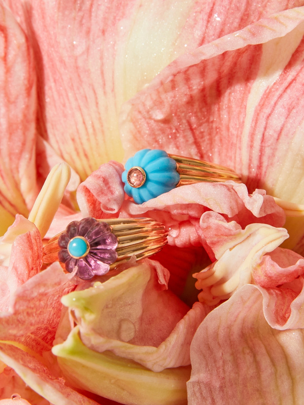 BAGUE GELATO OR ROSE AMÉTHYSTE ET TURQUOISE