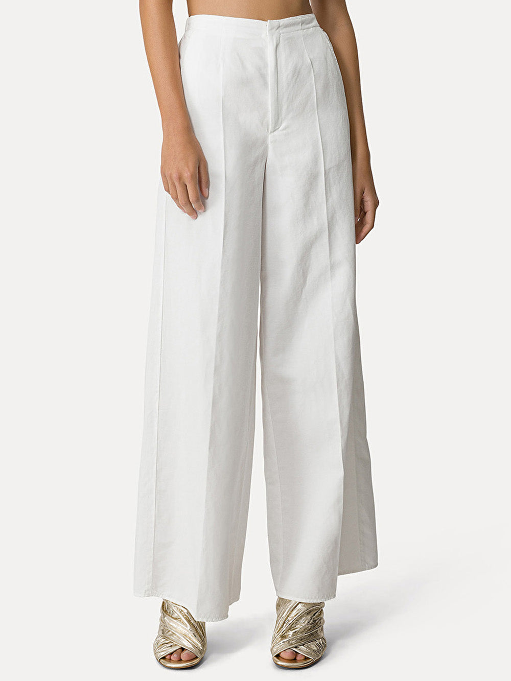PALAZZO TROUSERS IN WHITE COTTON GABARDINE