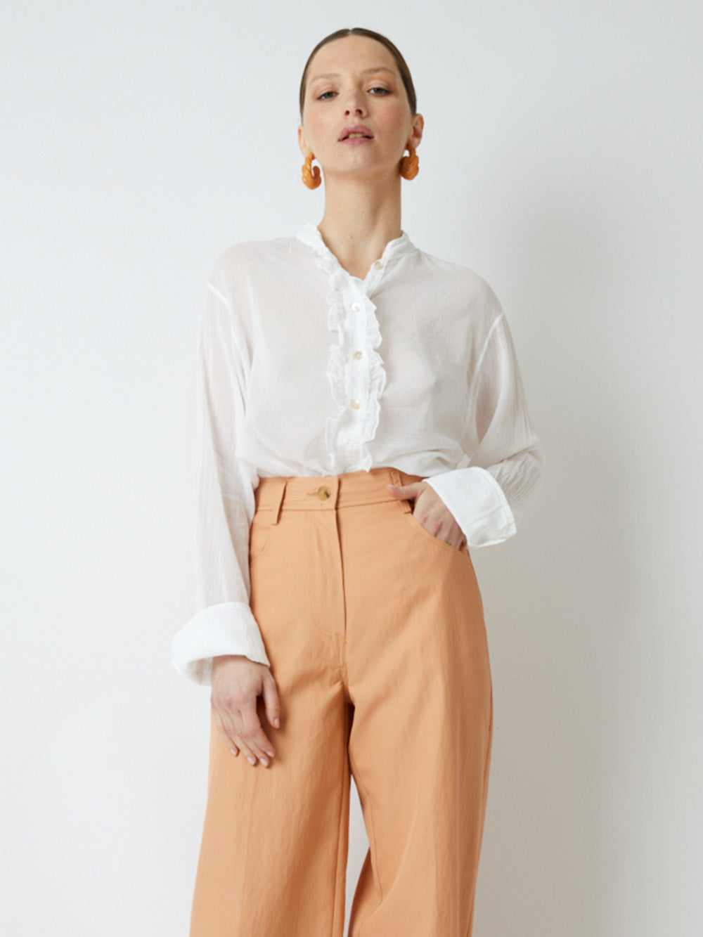 WHITE COTTON AND SILK VOILE SHIRT