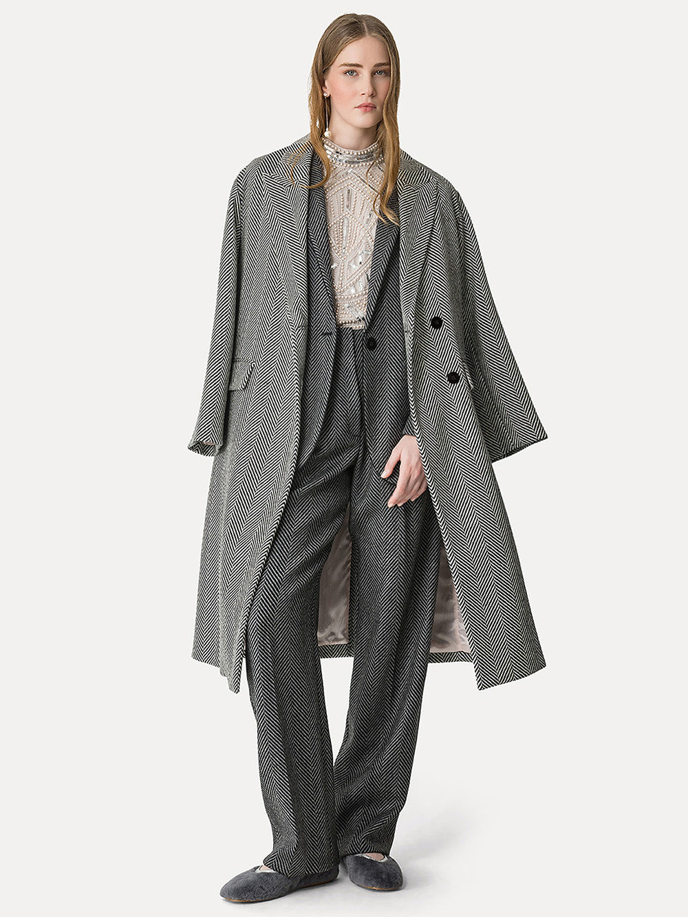 MANTEAU CHEVRON EN LAINE